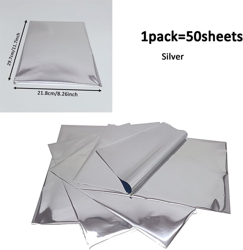 JBQUEEN 50 Sheets A4 Size Reactive Foil Transfer Foil Paper Use Laminator Laser Printer, Transfer Craft Foil for Handmade Craft Accessories (Silver) - Image 2